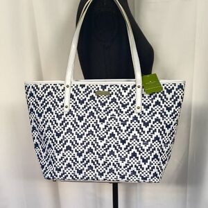 New Kate Spade Bayside Park Tote Navy and White Pattern